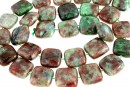 Margele granat verde natural, patrat , 12x12mm