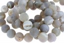 Natural frosted agate, grey, round, 12mm