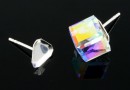 Earring findings, 925 silver, cube 6mm - x1pair