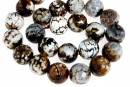Margele agate crab fire, rotund fatetat, 16mm