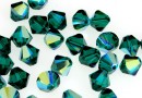 Swarovski, margele bicone, emerald aurore boreale, 6mm - x10