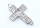 Link cruce cu cristale, argint 925 placat cu rodiu, 28x17mm - x1