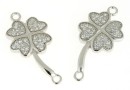 Link, clover, crystals, rhodium-plated 925 silver, 24x13mm - x1