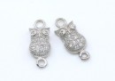 Link, crystal owl, rhodium-plated 925 silver, 16x6mm - x1