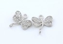 Link, dragonfly, crystals, rhodium-plated 925 silver, 12x12mm - x1