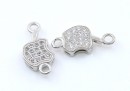 Link, apple crystals, rhodium-plated 925 silver, 14x6.5mm - x1