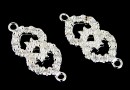 Link, hearts, crystals, 925 silver, 16.5mm - x1