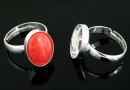 Ring base, 925 silver, oval cabochon, 14x10mm, adjustable, - x1