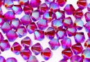 Swarovski, bicone bead, fuchsia AB2x, 4mm - x20