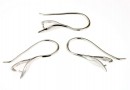 Earring findings, rhodium-plated 925 silver, petal, 25mm - x1pair