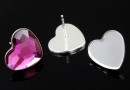 Earring findings, 925 silver, heart, cabochon 14mm - x1pair