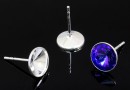 Earring findings, bordered, 925 silver, rivoli Swarovski 6mm - x1pair
