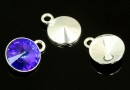 Pendant base, bordered, 925 silver, rivoli Swarovski 8mm - x2