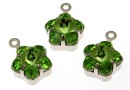 Swarovski, pand.pl. cu rodiu, floare, peridot, 13mm - x2