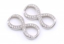 Link, infinity, crystals, pavé rhodium-plated 925 silver, 19.5mm - x1