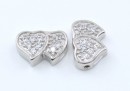 Link, hearts, crystals, rhodium-plated 925 silver, 12mm - x1