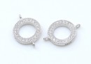 Link, disk, crystals, rhodium-plated 925 silver, 13mm - x1