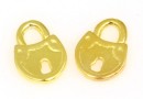 Charm, lock, gold-plated 925 silver, 9.5x7mm - x2