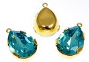 Swarovski, pand. pl. cu aur, fancy picatura, light turquoise, 21mm - x1