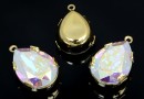 Swarovski, pand. pl. cu aur, fancy picatura, aurore boreale, 21mm - x1
