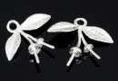 Pendant, sprig, leaves, 925 silver, 17mm  - x1