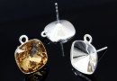 Earring findings, 925 silver, square, bar and jump ring, for Swarovski 4470 and 4461 12mm - x1pair