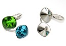 Ring base, square, rhodium-plated 925 silver, for 2 Swarovski 4470 10mm - x1