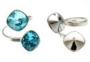 Ring base, rhombus, rhodium-plated 925 silver, for 2 Swarovski 4470 10mm - x1