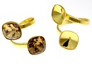 Ring base, square, gold-plated 925 silver, for 2 Swarovski 4470 10mm - x1