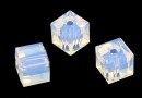 Swarovski, margele cub, white opal, 6mm - x2