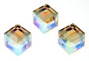 Swarovski, margele cub, light colorado top. AB, 8mm - x1