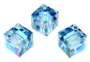 Swarovski, margele cub, aquamarine AB, 8mm - x1