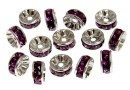 Swarovski, spacer, placat rodiu, amethyst, 6mm - x2