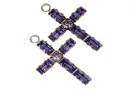 Swarovski, rhodium-plated pendant, cross, tanzanite, 19mm - x1