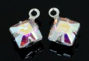 Swarovski, rhodium-plated charm, square, aurora borealis, 11x8mm - x2