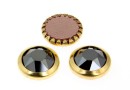 Swarovski, crystal cabochon hotfix, gold-plated, jet hematite, SS34 - x4