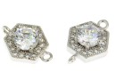 Link hexagon cu cristale, argint 925 placat cu rodiu, 13mm - x1
