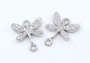 Link, dragonfly, crystals, rhodium-plated 925 silver, 12.5mm - x1