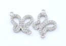 Link, butterfly crystals, rhodium-plated 925 silver, 16mm - x1