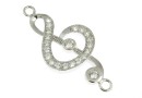 Link, crystal G clef, rhodium-plated 925 silver, 30mm - x1