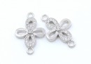 Link, cross crystals, rhodium-plated 925 silver, 18mm - x1
