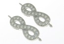 Link, infinity, crystals, rhodium-plated 925 silver, 16.5mm - x1