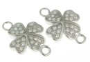 Link trifoi cu cristale, argint 925 placat cu rodiu, 15mm - x1