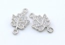 Link, leaf,crystals, rhodium-plated 925 silver, 16mm - x1