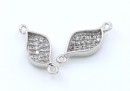 Link petala cu cristale, argint 925 placat cu rodiu, 15mm - x1