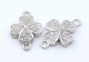 Link, clover, crystals, rhodium-plated 925 silver, 15mm - x1