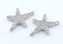 Link, star, crystals, rhodium-plated 925 silver, 13mm - x1
