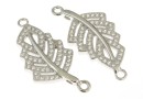 Link, leaf, rhodium-plated 925 silver, 26.5mm - x1