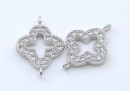 Link, clover, rhodium-plated 925 silver, 14x10mm - x1