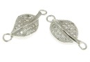 Link, leaf, rhodium-plated 925 silver, 16mm - x1